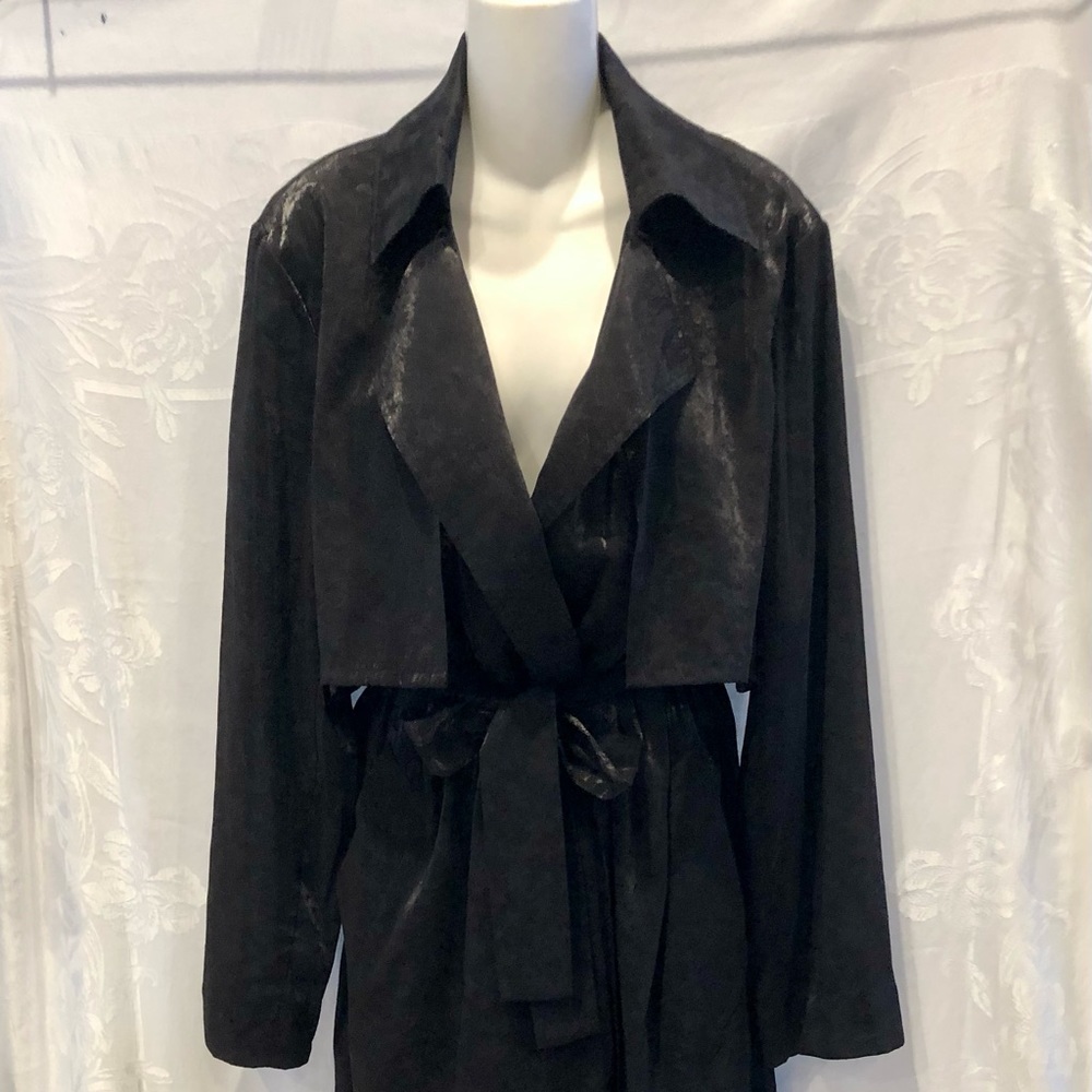 RtA Black Karina Shimmery Star Design Trench Coat M $594 - Picture 2 of 10